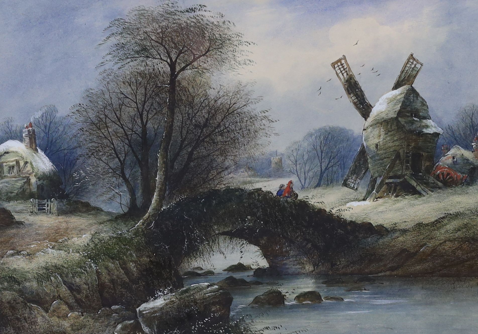 H. E. Stanley (19th C.), watercolour, 'A winter landscape, West Morland', signed, 26 x 35cm, with an Annigoni hand signed colour print